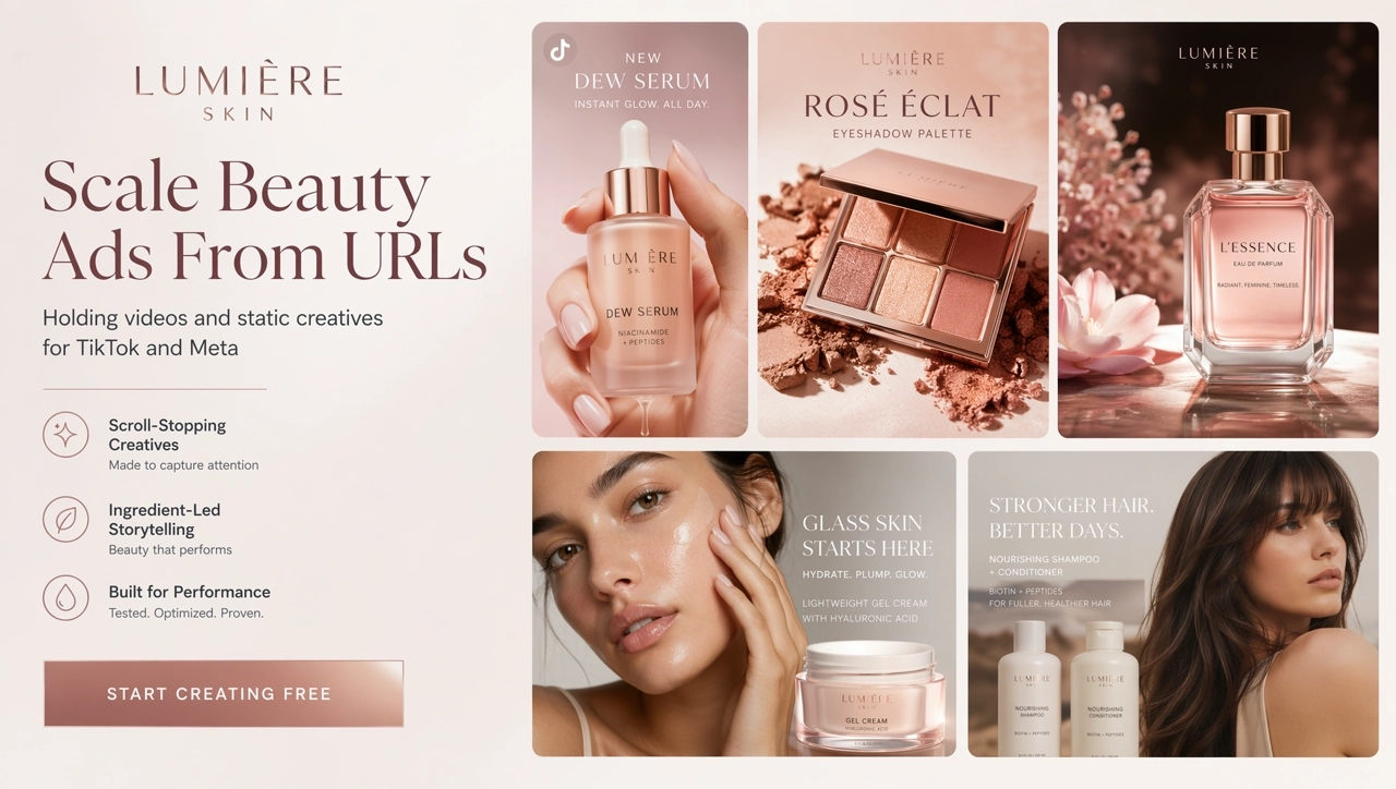 AI Beauty Product Video Maker from URLs | Video & Static Ads