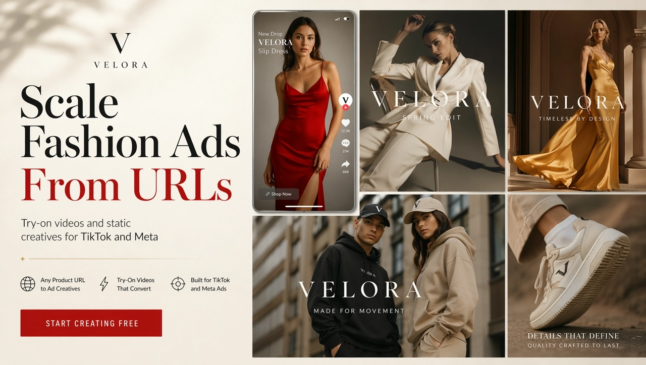 AI Fashion Ad Video Generator from URLs | Try-On & Static Ads