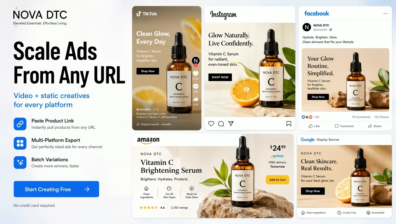 AI Ecommerce Ad Generator from Product URLs | Video & Image Ads