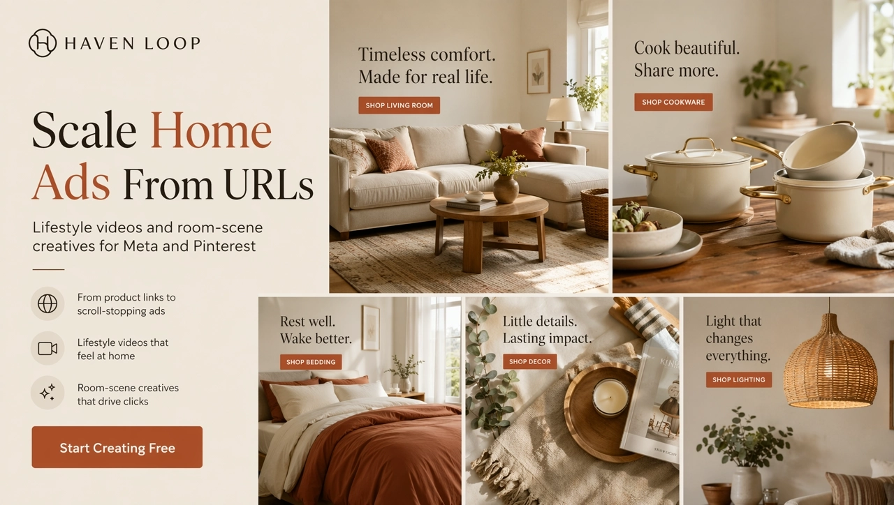 AI Home Decor Ad Video Maker from URLs | Lifestyle Video Ads