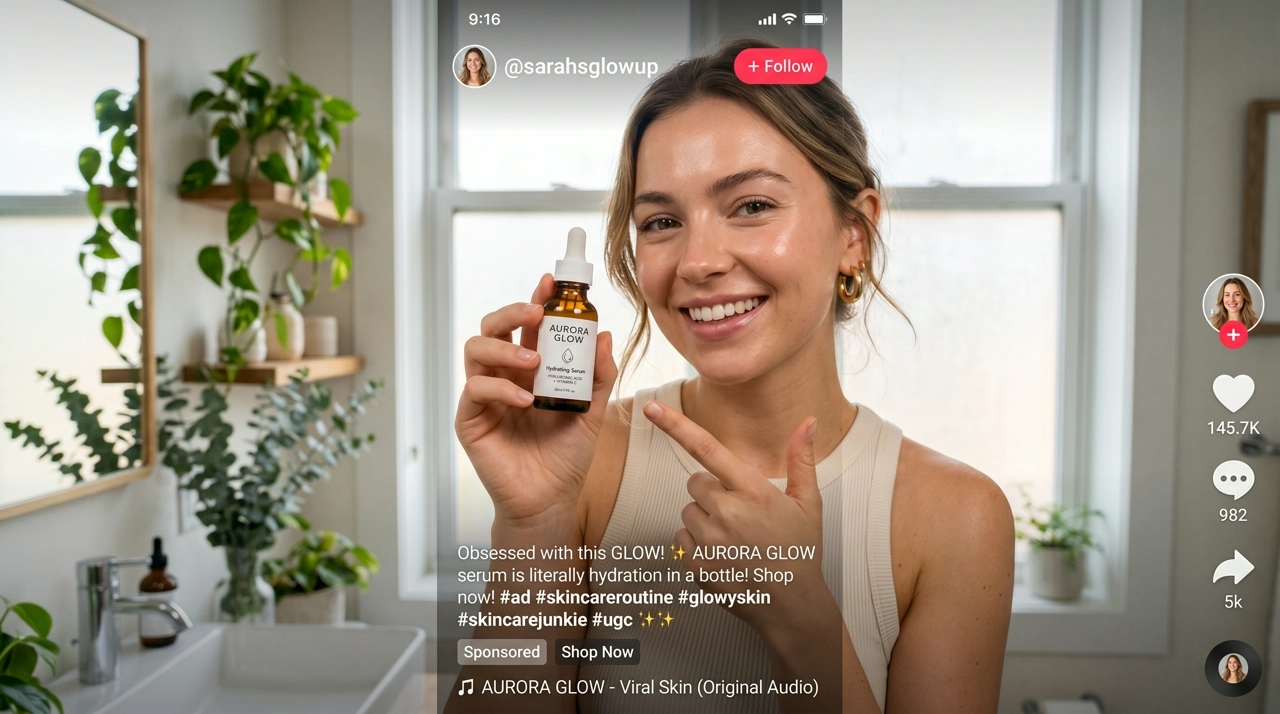 9:16 Reels/TikTok ad frame with on-camera spokesperson